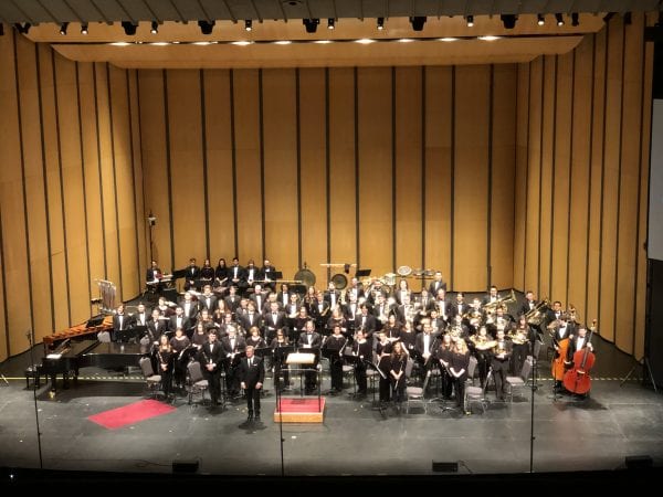  WTAMU Symphonic Band on the stage in Cockrell Theatre in
San Antonio at the 2020 TMEA Convention, Don
Lefevre, conductor