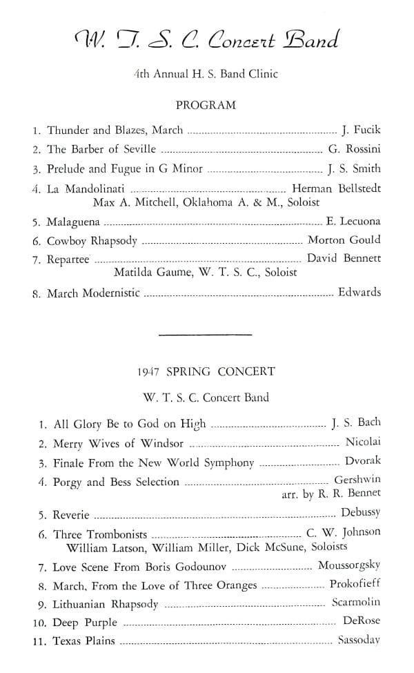 W. T. S. C. Concert Band Program from 1947