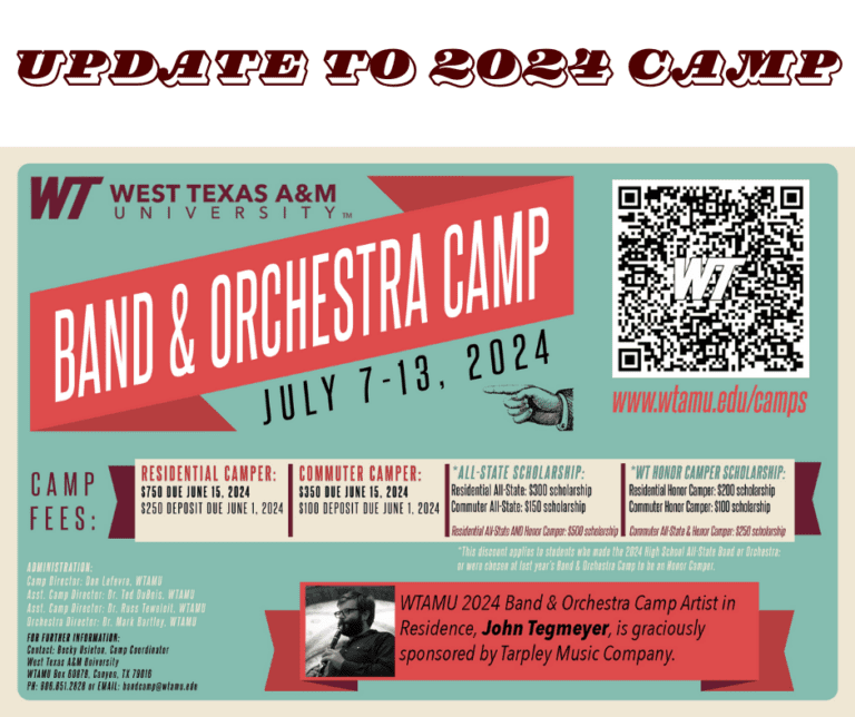Update to 2024 WTAMU Band & Orchestra Camp WT Band Alumni